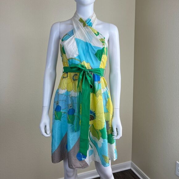 Vintage Tibi Women's Size 2 Silk Floral Halter Mini Dress Y2K Fit & Flare Retro - Picture 9 of 14